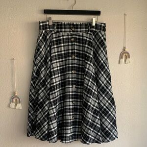 Belle Poque Black White Plaid Flannel Vintage Midi Skirt XL NWT